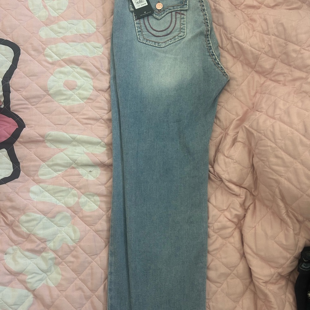 Halle MR Skinny Flap Super T | Women’s True Religion Jeans Size 38 | pink stitch